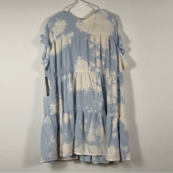 Current Air Anthropologie Blue White Tie Dye Ruffle Tiered Mini Dress Size S - Picture 8 of 12